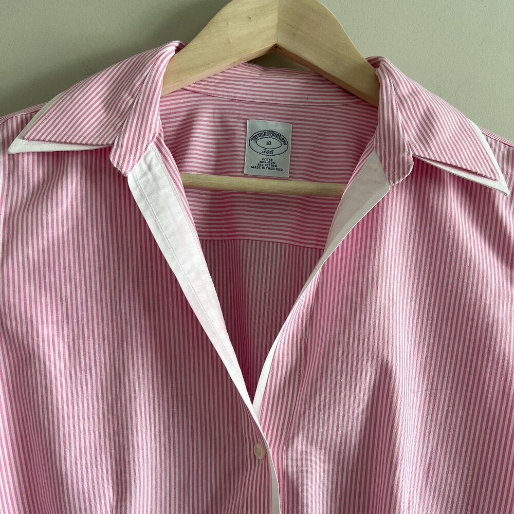 Brooks Brothers | Pink & White Striped Button-Down Shirt with Cuffs – Size 10 - Picture 5 of 7